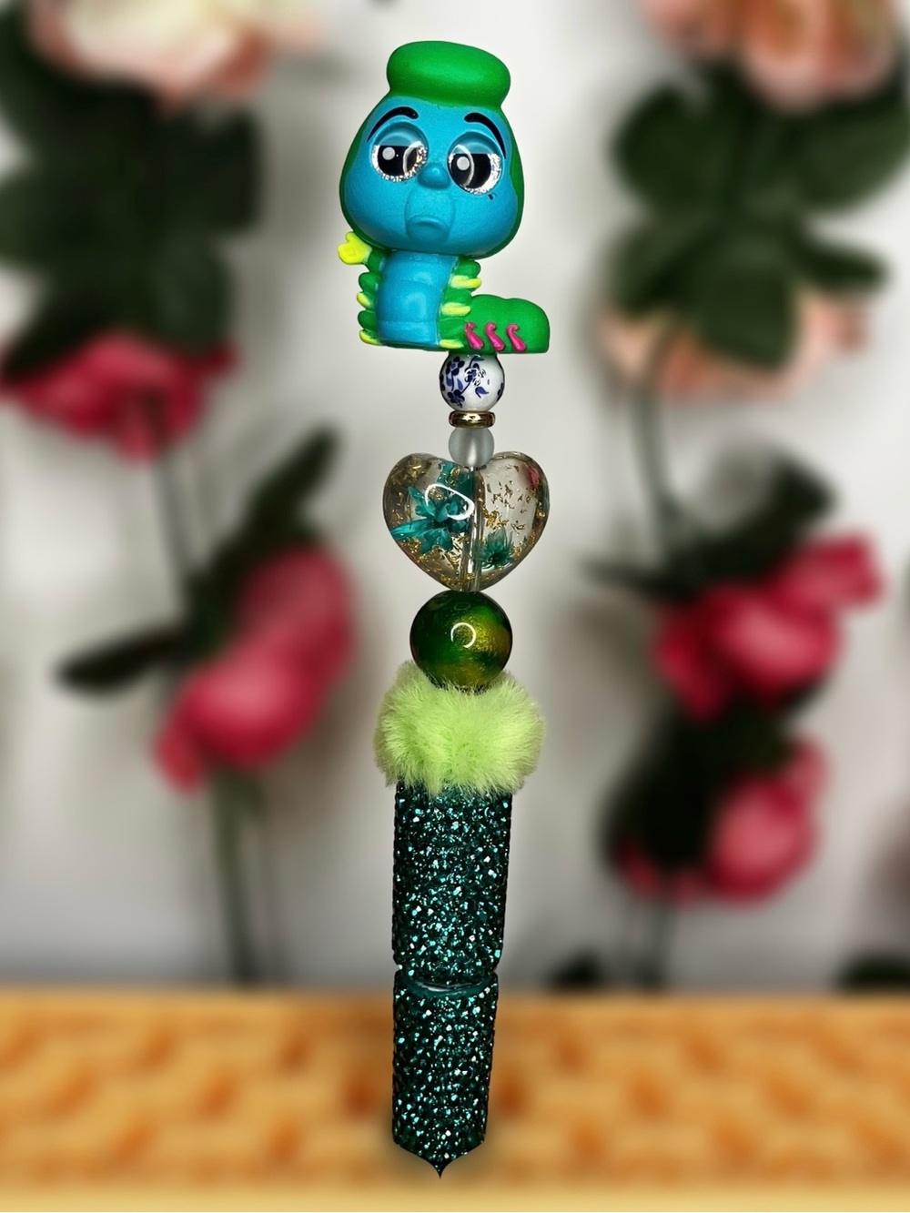 Alice in Wonderland Caterpillar Upcycled Doorable Handmade Rhinestone Beaded Pen